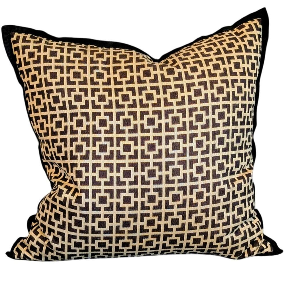 Eastern Accents Brown Geometric Black Trim 20X20 100% Cotton Decorative Pillow